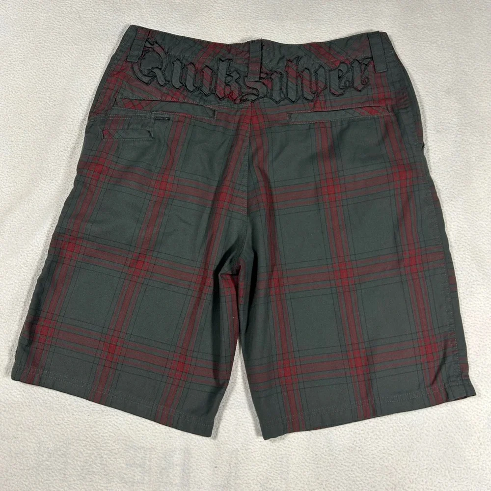Vintage Y2K Quiksilver Plaid Shorts Men 33 Grey Red Embroidered Grunge Style